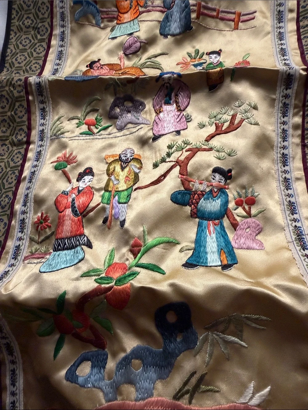 Vintage Embroidered Chinese Silk Wall Tapestry